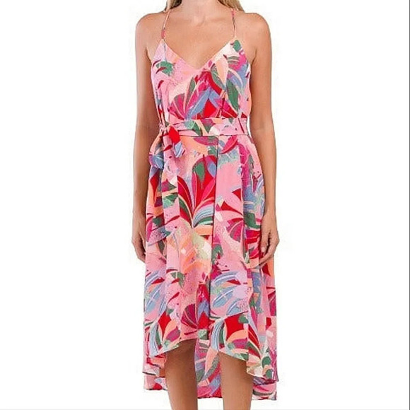 Laundry by Shelli Segal Tropical Floral Tie Waist High-Low A-Line Midi D… - Picture 1 of 11